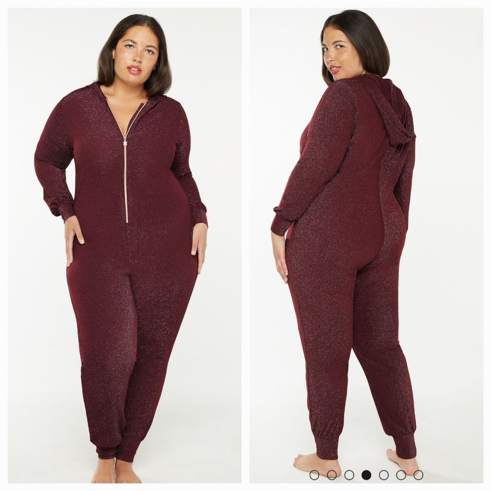 Savage X Fenty Burgundy Glitter Pajama Onesie